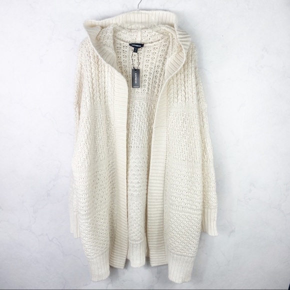 [Express] Textured Knit Stitch Long Hooded Cardigan - Picture 2 of 6